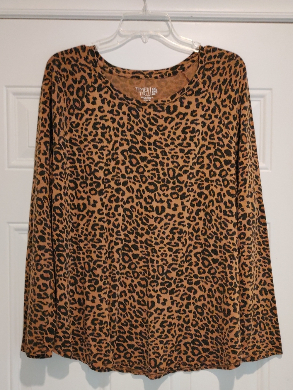 Time and Tru Leopard Print Long Sleeve Tee in Brown and Black